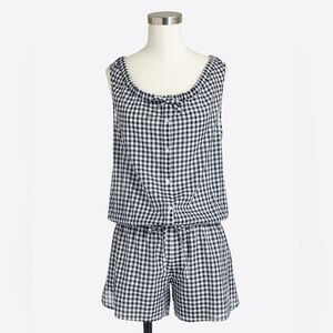 J. Crew Navy and White Gingham Sleeveless Romper